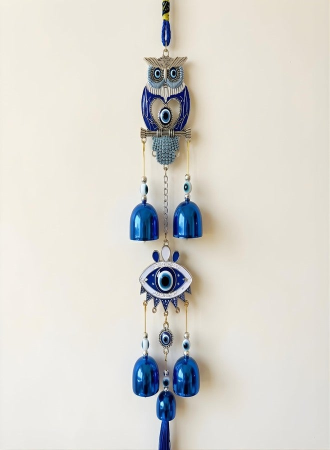 sculpmart OWL & Eye Shaped Evil Eye Wind Chime with Hanging Chain Design & 5 Bells for Main Door & Balcony Hanging for Positivness & Melody Sound (OWL-Eye) - Image 1
